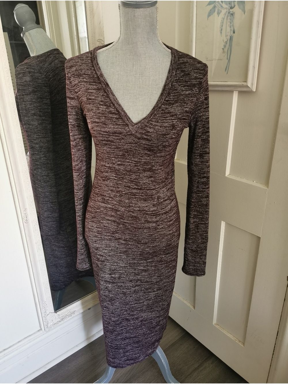 Aritzia Wilfred Free Plum Marled Bodcon Sweater Maxi Dress With V Neckline M